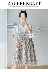 Trendy oversized dress with layered design, featuring a casual white tee, ideal for summer outings.