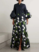 Women Floral Print Trench Coat Dress