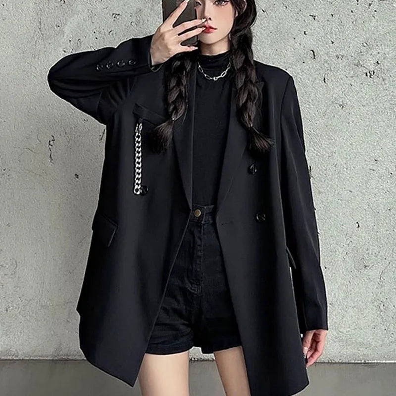 Gothiq™ – Chain Detail Streetwear Blazer (Harajuku Punk Style, Oversized Fit)