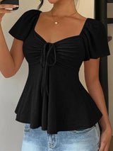 Luna Lace-Up V-Neck Blouse