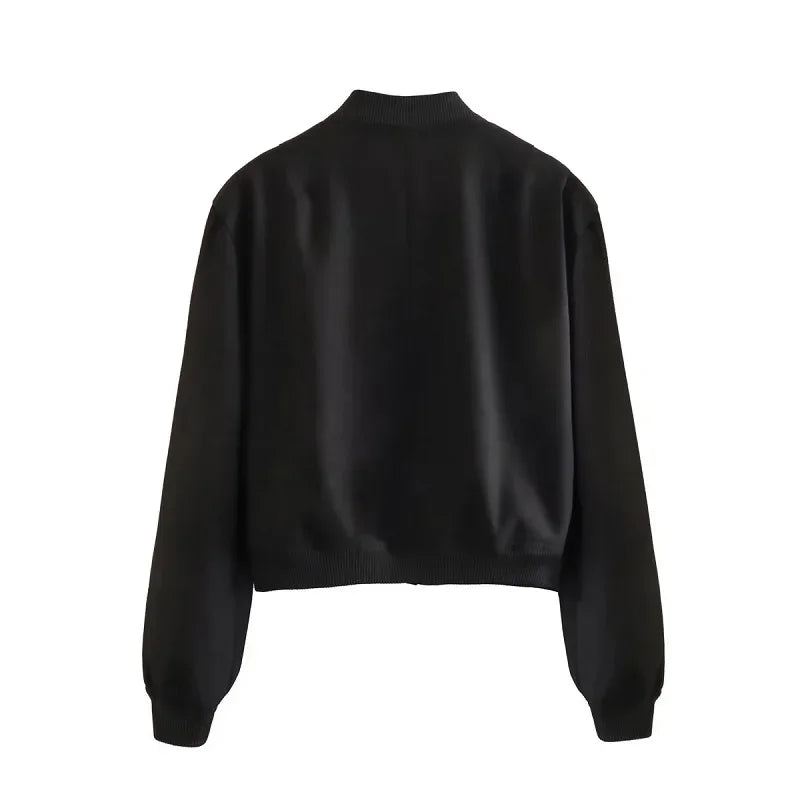 White Cropped Women's Bomber Jacket – Baseball Aviator Coat