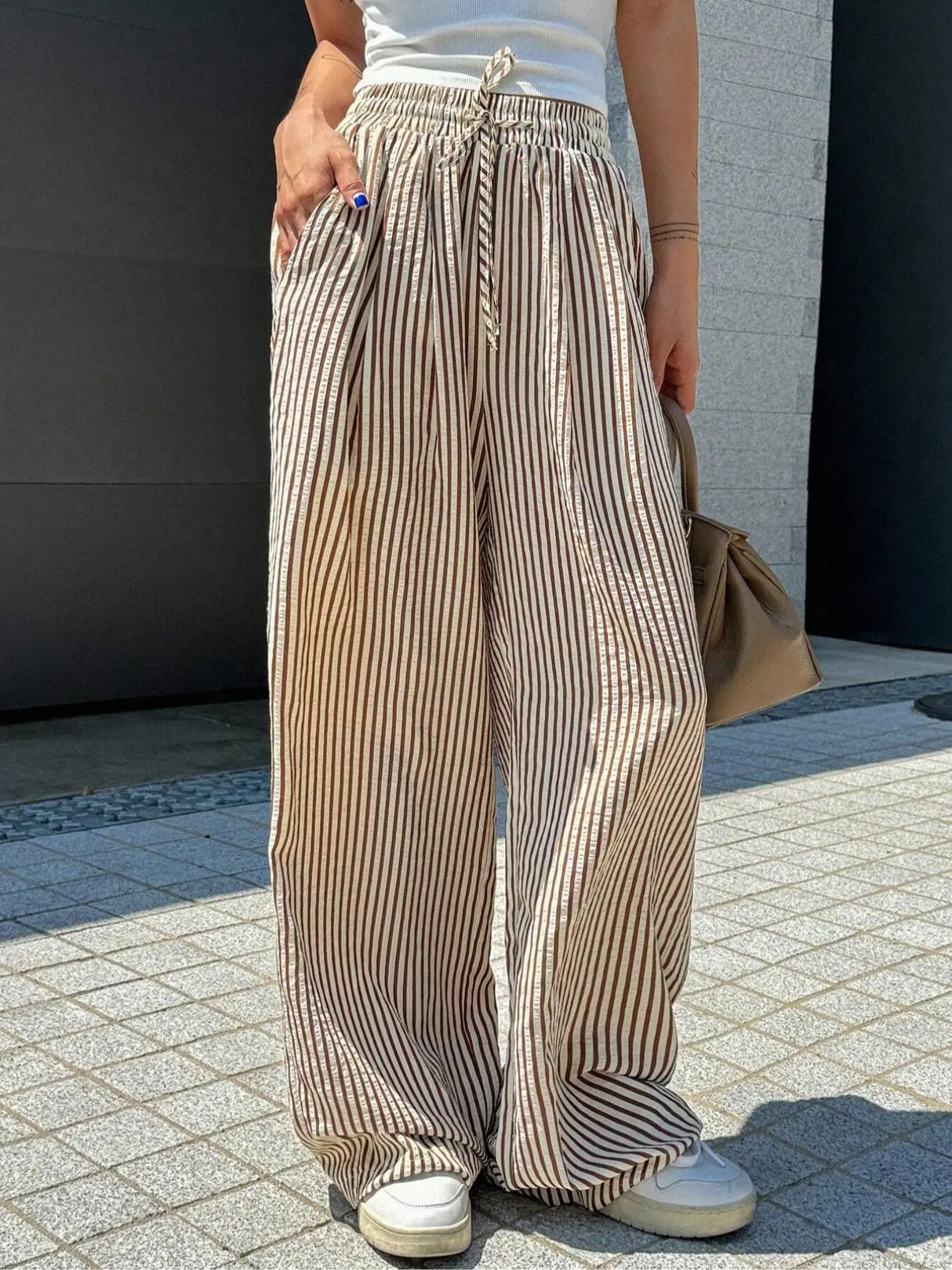 Women's Plus Size Striped Pants – Casual Stretch