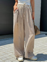 Women's Plus Size Striped Pants – Casual Stretch