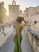 Luxe Satin Halter Evening Gown