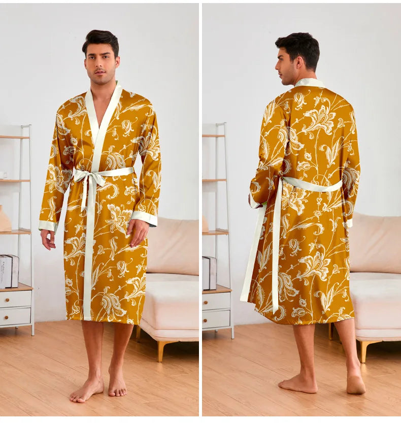Men’s Leopard Satin Bathrobe Set