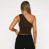 One-Shoulder Beaded Ruched Tank Top
