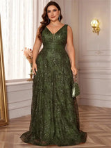 Women Plus Size V-Back Sequin Evening Cocktail Dress