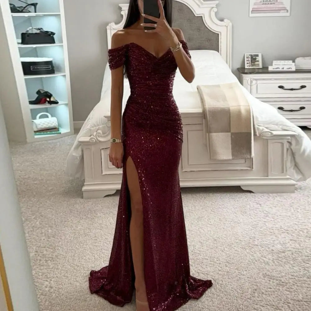 Women's Off Shoulder Sequin Maxi Dress