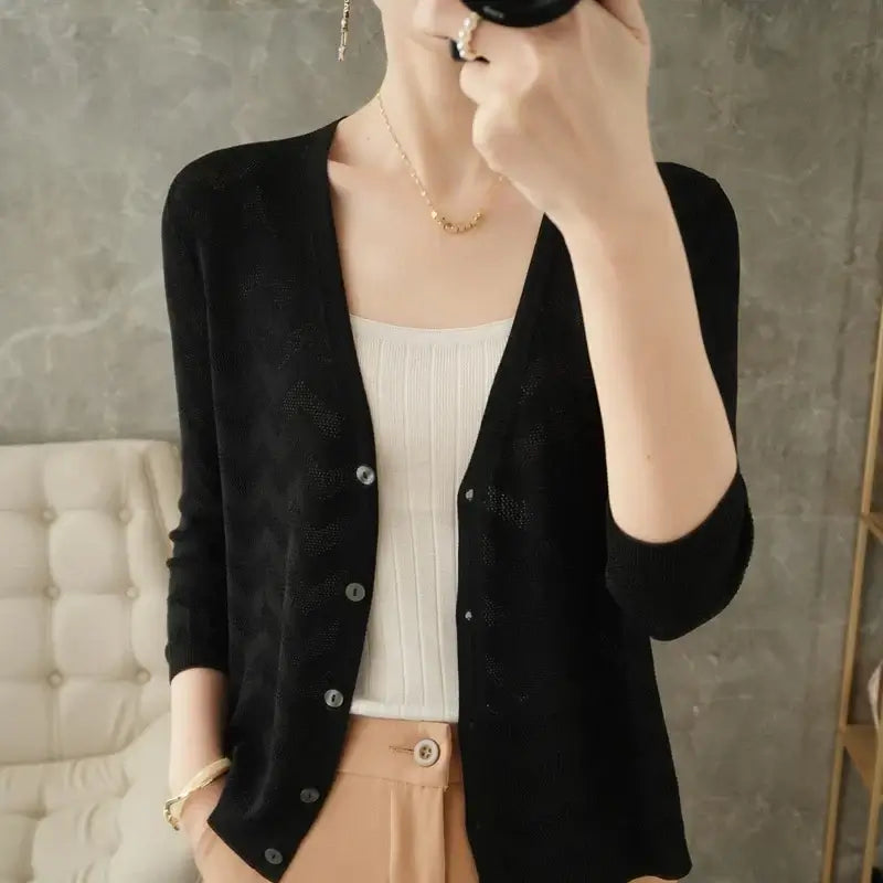 Women Knitted V-Neck Sun Protection Cardigan