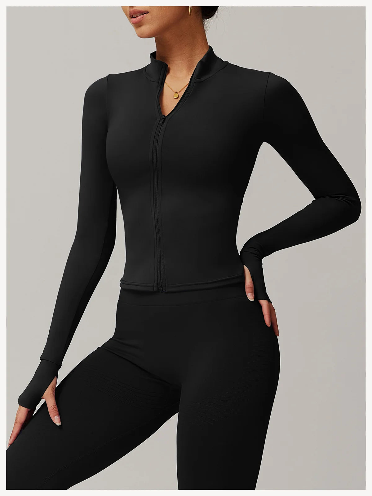 Women's Zip Long Sleeve Yoga Jacket – Slim Fit Gym Training Top