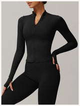 Women's Zip Long Sleeve Yoga Jacket – Slim Fit Gym Training Top