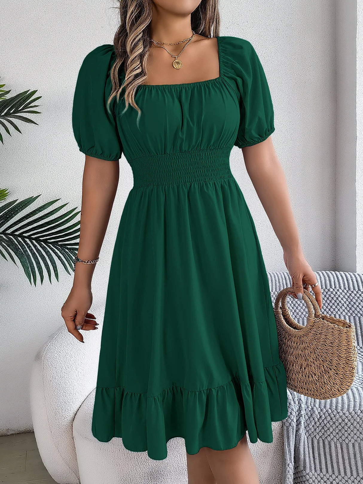 Women Square Neck Summer Dress