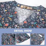 VIAOLI pediatric nursing scrub top with floral pattern, V-neck design, made from breathable cotton fabric.