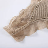 Close-up of the lace detailing on the WireFreeFlex™ seamless tank bra top in beige, showcasing elegant craftsmanship.