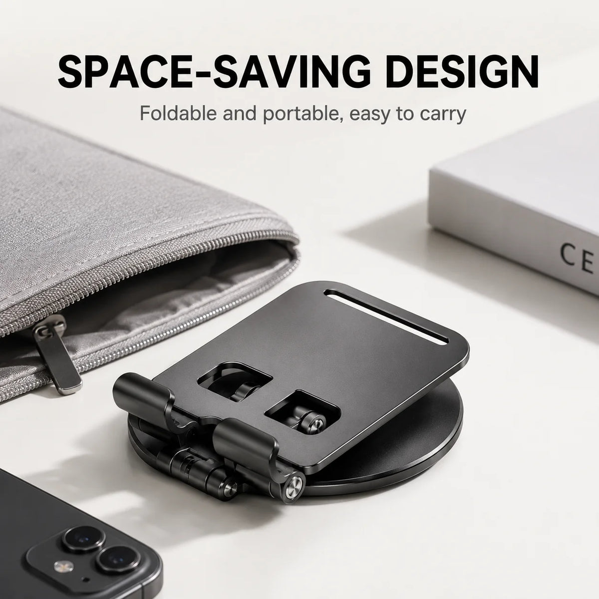 Adjustable Aluminum Desktop Phone Stand – Foldable & Hands-Free