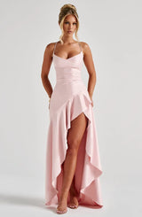 Women's Satin Lace-Up Maxi Dress