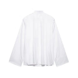 Back view of the EmbroiChic™ Elegant Embroidery Shirt, a casual long sleeve blouse in white.