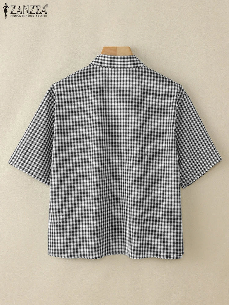 Harper Checked Lapel Blouse