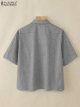 Harper Checked Lapel Blouse