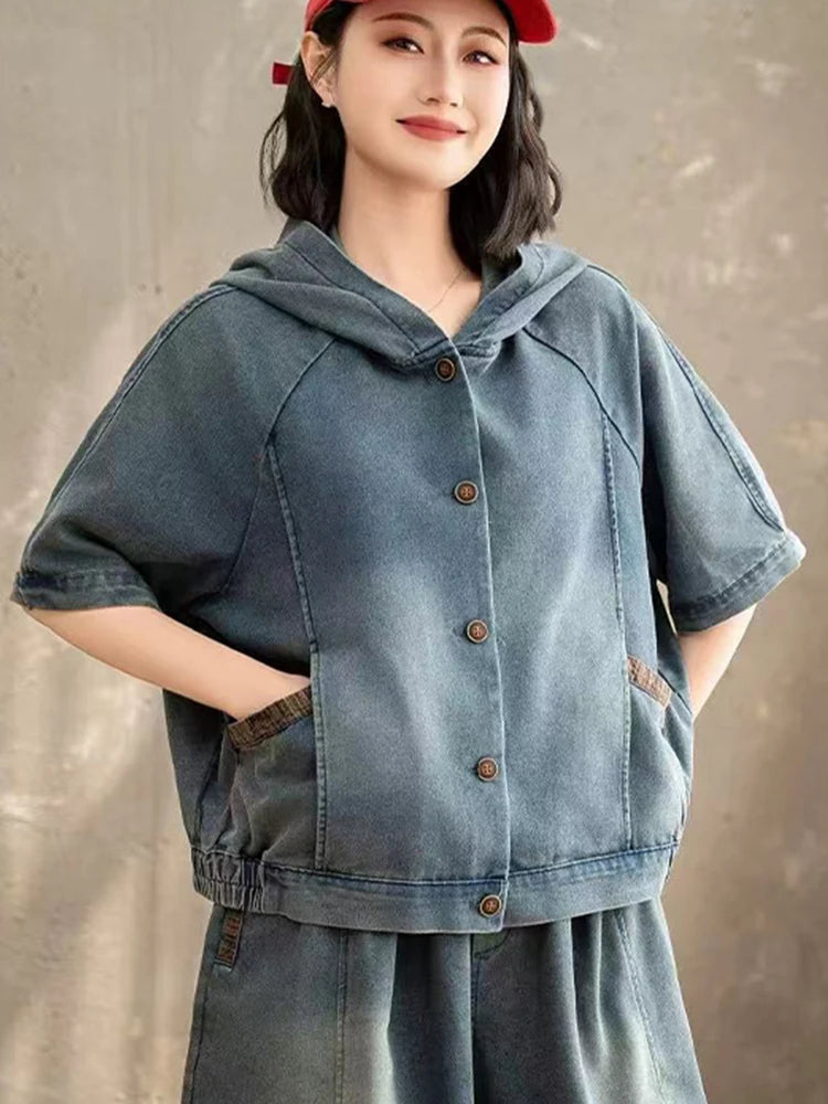 AmaxluluE Summer Womens Denim Hooded Jackets