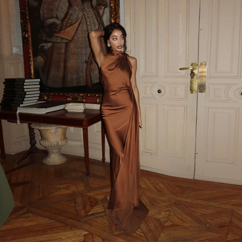 Luxe Satin Halter Evening Gown