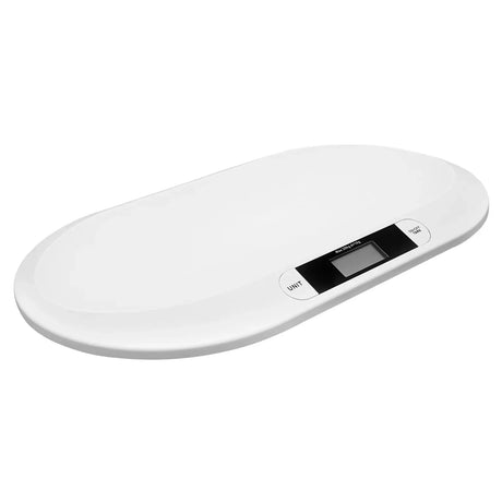Ergonomic digital baby scale with a sleek design and clear display for accurate weight measurements.