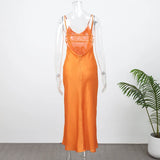 Golden Satin Backless Evening Gown