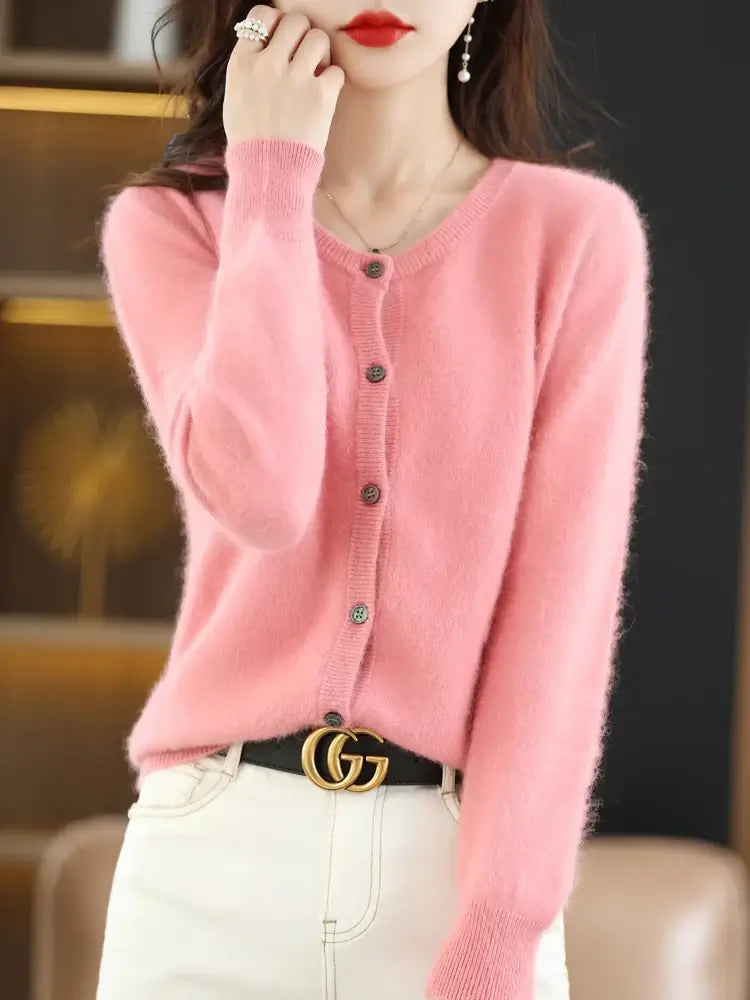 Women Mink Cashmere Knit Cardigan
