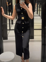 Women's Sleeveless Belted Shirt Dress