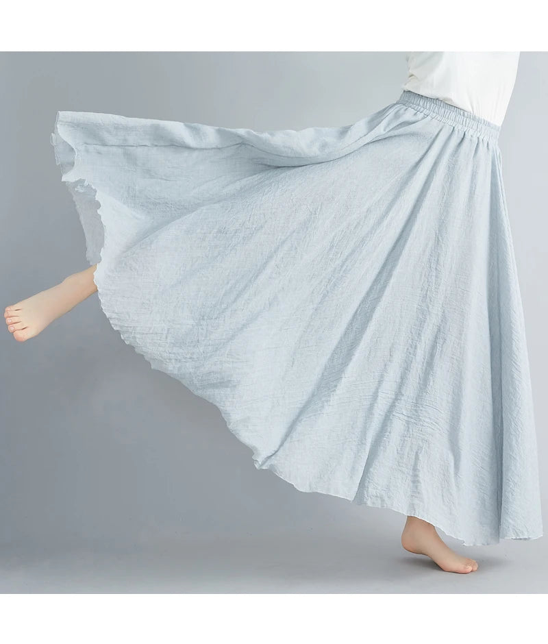Women Cotton Linen Maxi Skirt