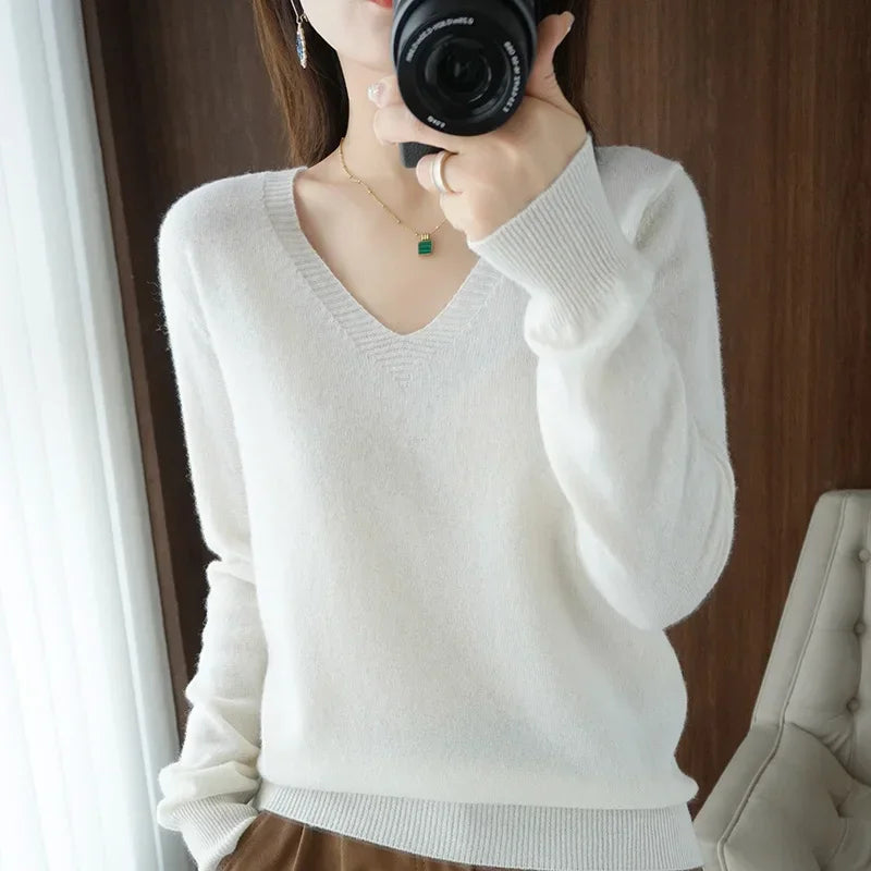 Women Slim Fit V-Neck Sweater