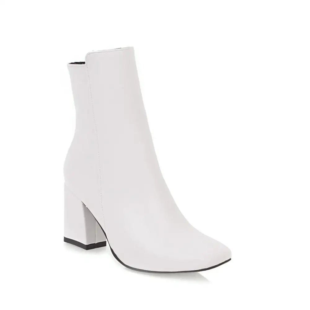 Women Side Zipper Mid-Heel Ankle Boots – Winter Casual Shoes