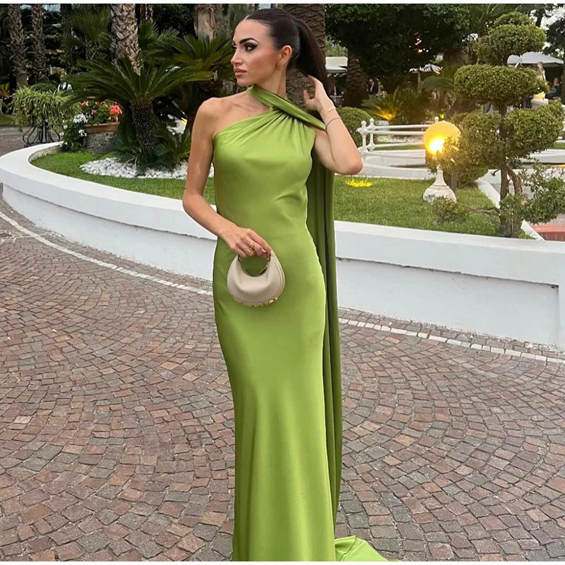 Luxe Satin Halter Evening Gown