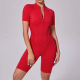 Women Sports Zipper Short Jumpsuit