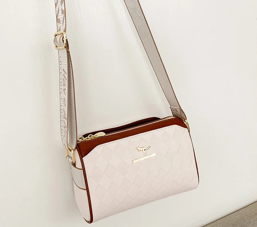 Checkered Leather Messenger Bag