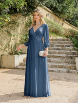 Women Elegant Evening Dress Long Sleeve A-Line Maxi