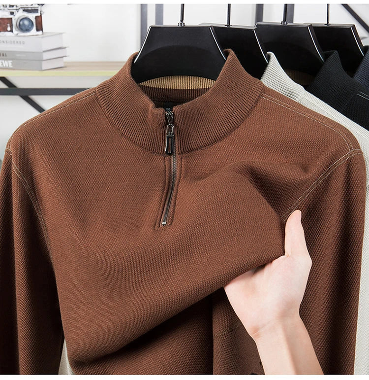 Men Half Zip Velvet Knit Sweater