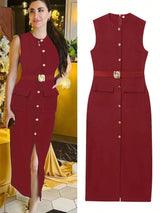 Women's Sleeveless Belted Shirt Dress