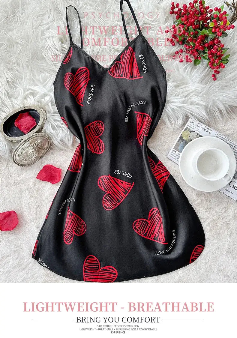 Women Satin Mini Slip Nightdress V-Neck Sleepwear