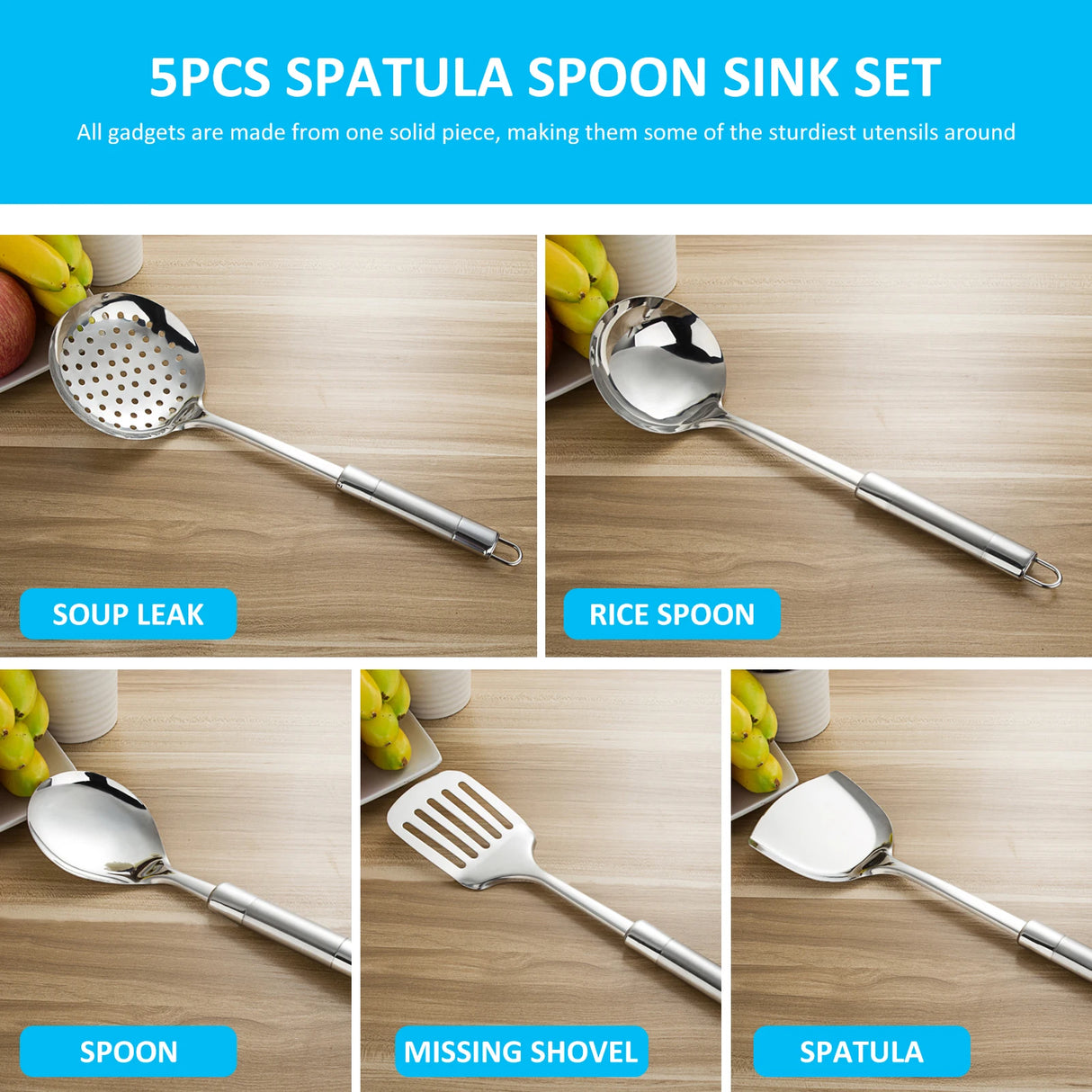 5-Piece Heavy-Duty Stainless Steel Utensil Set