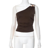 One-Shoulder Beaded Ruched Tank Top