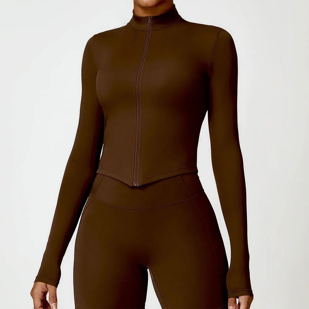 Women's Zip Long Sleeve Yoga Jacket – Gym Push-Up Sportswear Top