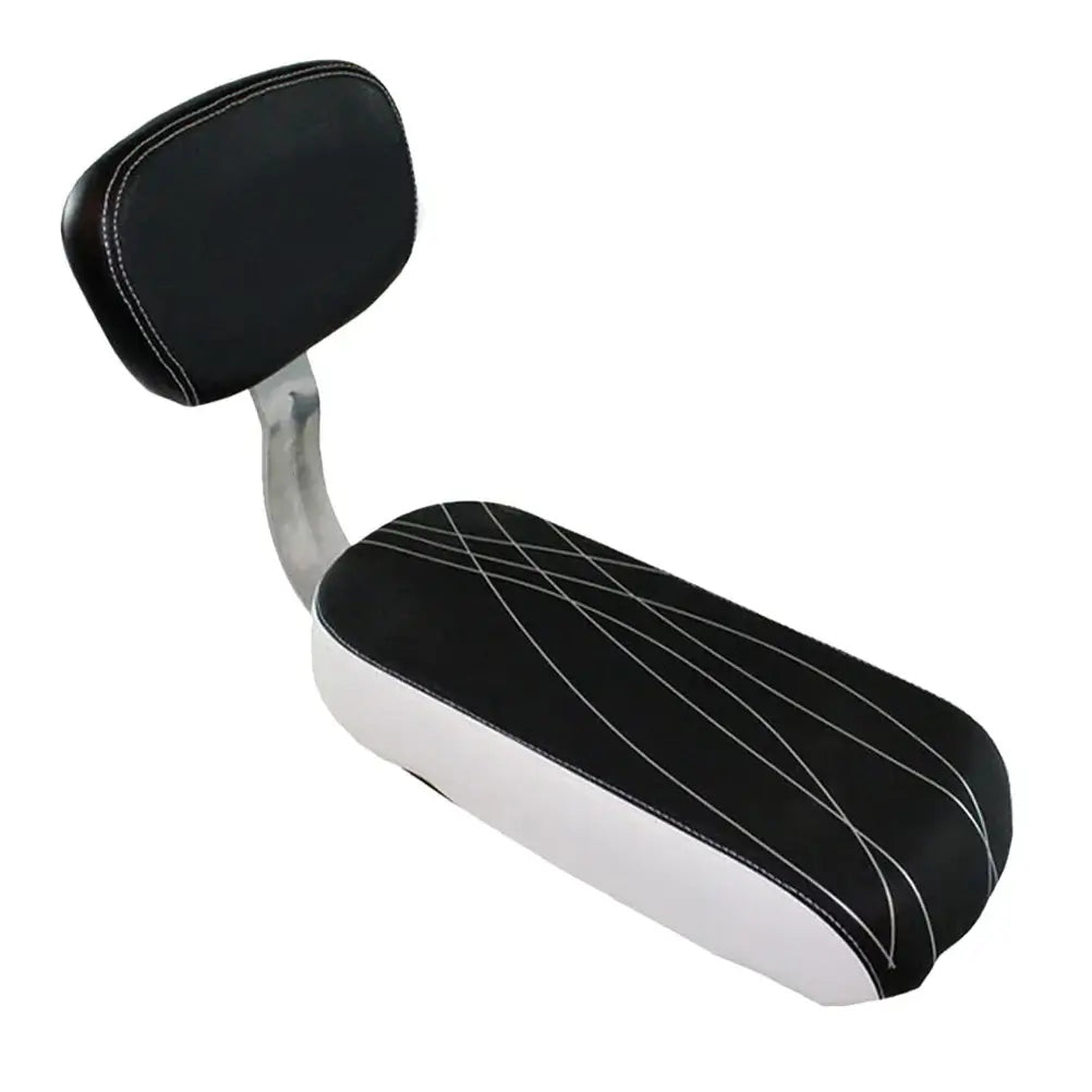 Black and white safety saddle for children's bikes, featuring ergonomic design and removable seat.