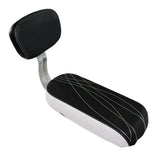 Black and white safety saddle for children's bikes, featuring ergonomic design and removable seat.