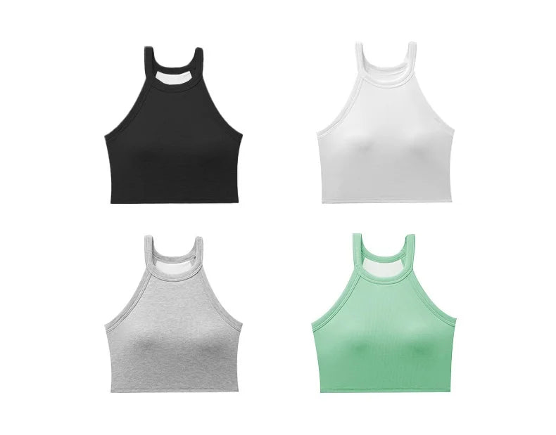 Cotton Knit Camisole Undershirt with Built-in Bra