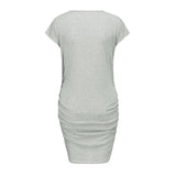 Back view of a loose casual maternity dress in gray, perfect for summer plus size women's wear.