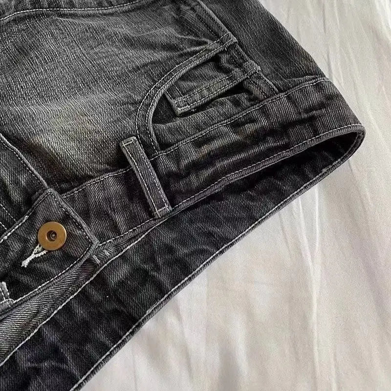 FadeFit™ – Low Waist Washed Shorts (Black Gray, Elastic Hot Fit)