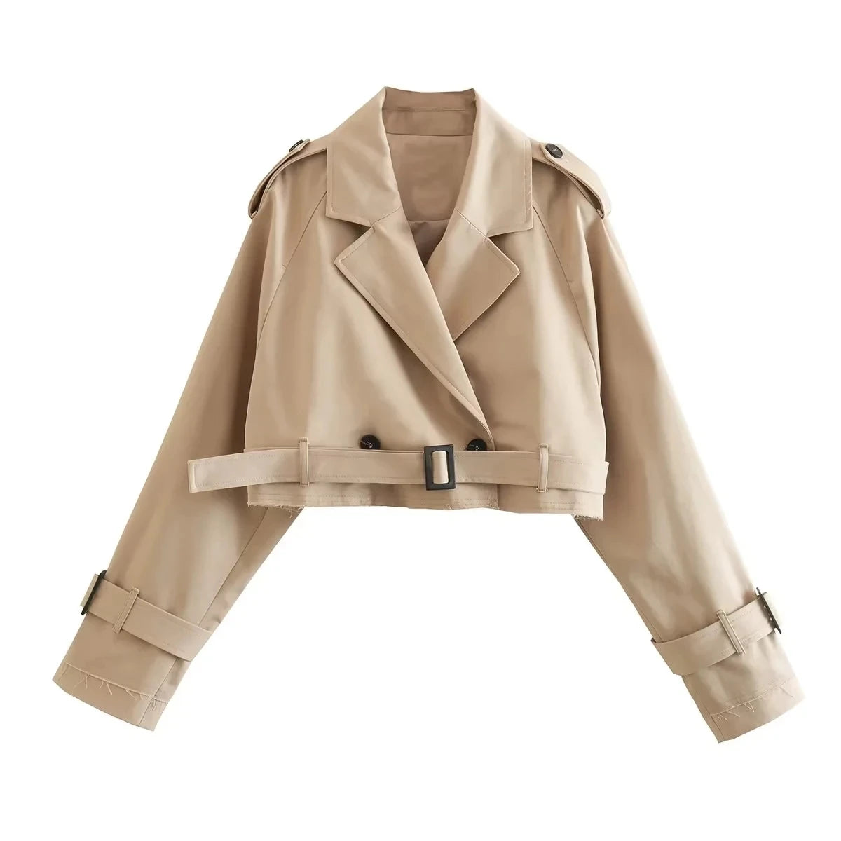 Vintage Cropped Belted Double Breasted Jacket