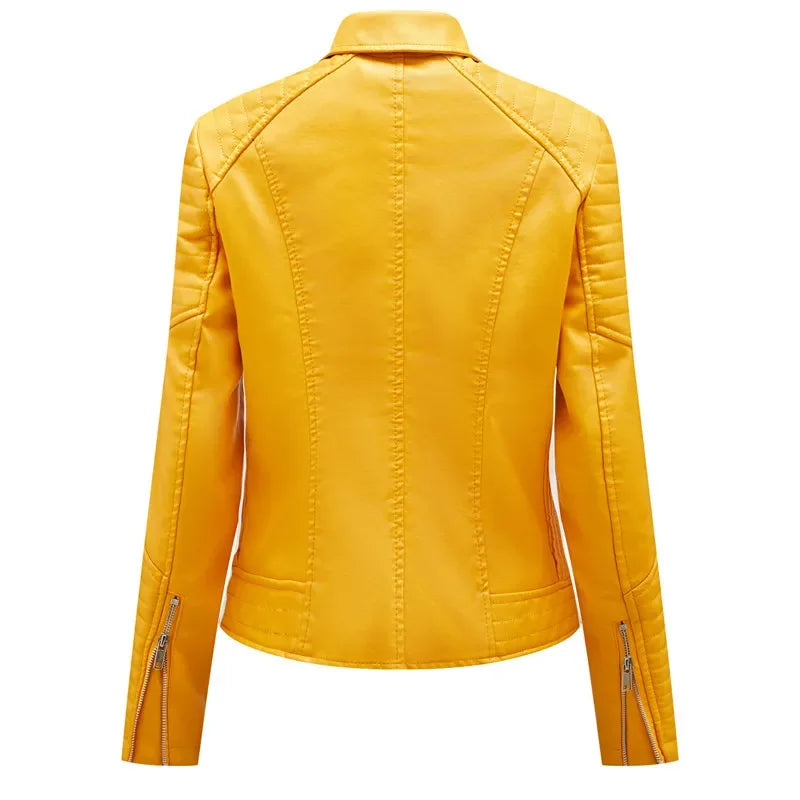 Women's Faux Leather Lapel Biker Jacket