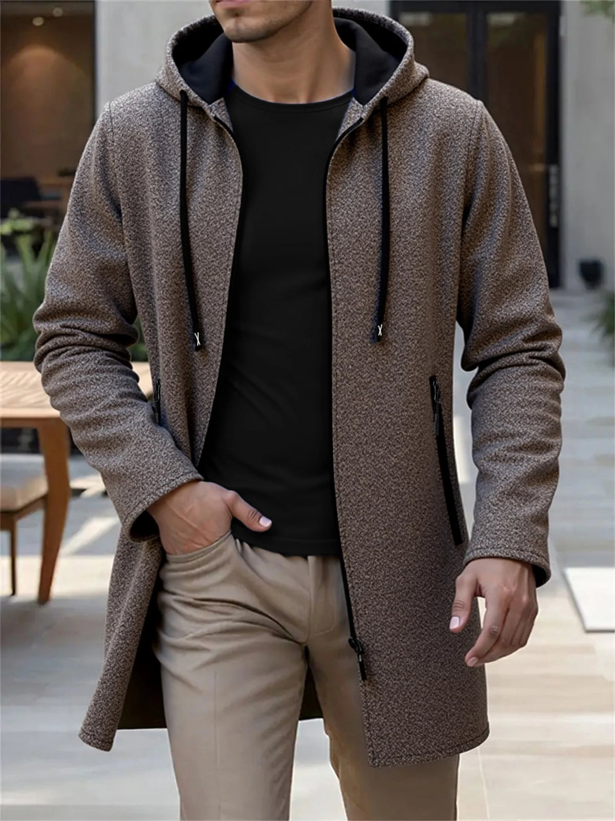 Men's Long Hooded Knit Jacket